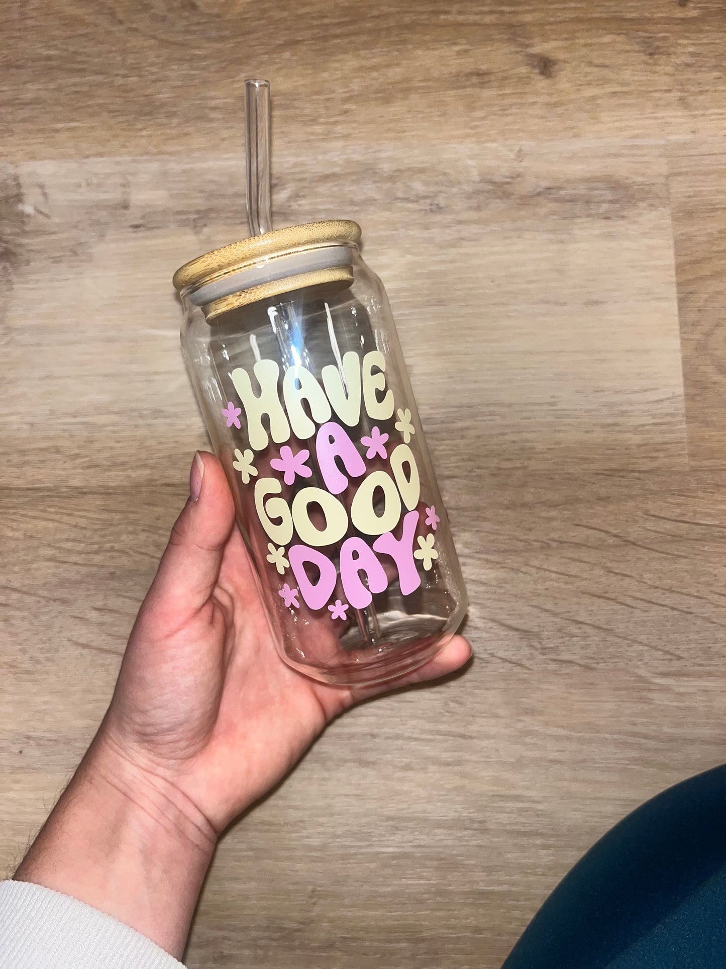 Have a good Day Trinkglas mit Bambusdeckel